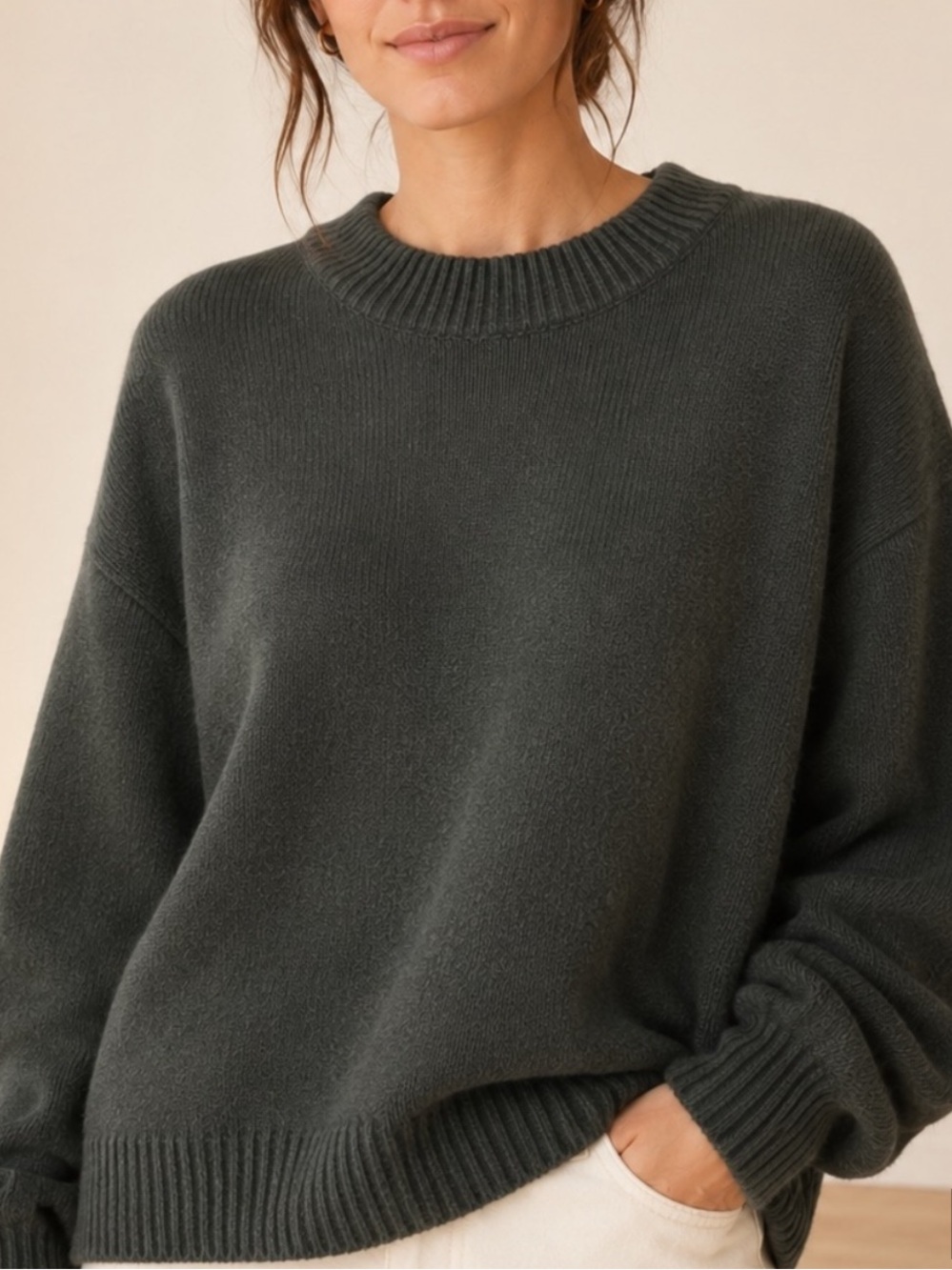 Jenni Kayne Oversized Cashmere Crewneck sweater size XS in Forest green